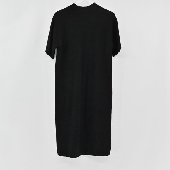 VTG 90s BILL BLASS Knit Merino Wool Dress Black Sweater Scalloped Womens Size M - Picture 5 of 10